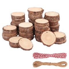 80 PCS 3.2-3.6inch Unfinished Wood Slices, Natural Wood Slices, Predrilled wi…