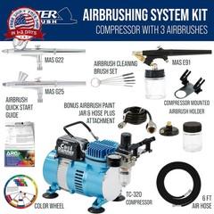 Airbrush Compressor Kit Gravity Siphon Feed Dual Action Single Action 3 Airbrush