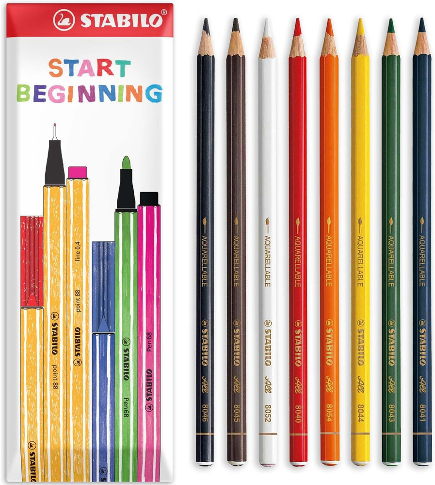 All Watercolour Effect Pencil – Assorted Pack of 8 Pencils – Black, White, Blue,