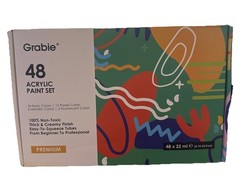 Grabie 48 Colors Paint Premium with 5 Brushes, 10 Stencil Set , Canvas Pad
