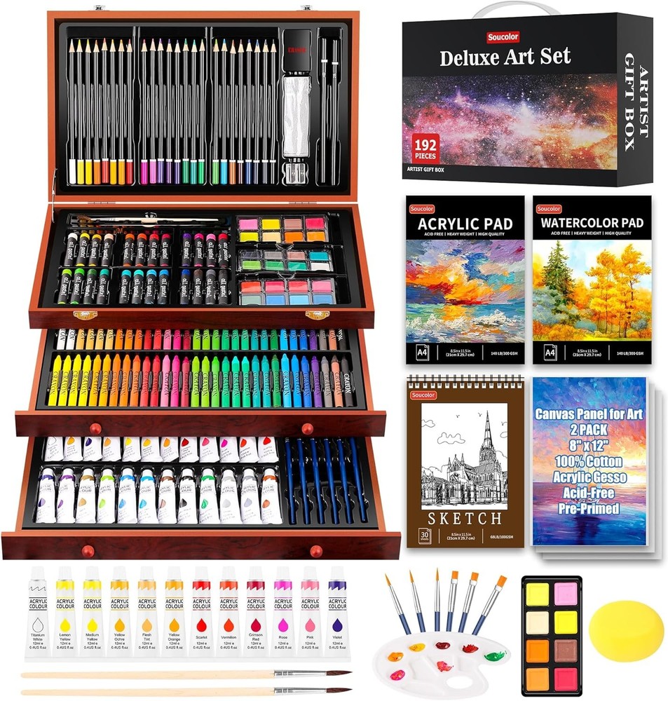Art Supplies, 192-Pack Deluxe Art Set Drawing Painting Supplies Art Kit with Acr