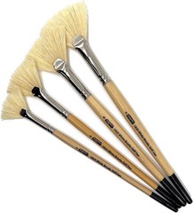 ZEM Brush White Hog Bristle Stiff Fan Brush Set Size 2,4,6,8