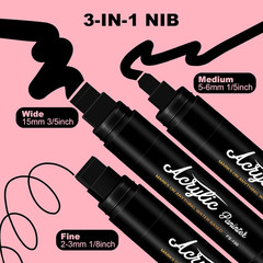 5 Pc Black Jumbo Acrylic Paint Markers 15mm Wide Tip for Poster Glass