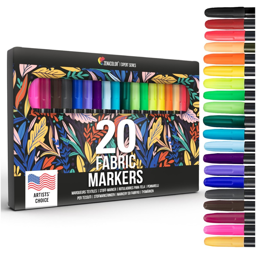 Zenacolor 20 Fabric Markers Pens Set – 1 Count (Pack of 20), Multicolor