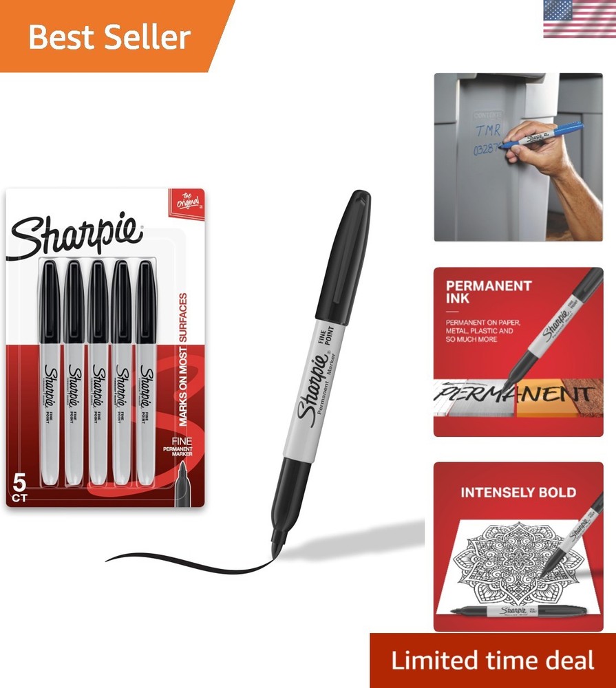 Versatile 5-Pack Fine Tip Black Markers – Water Resistant for All Surfaces