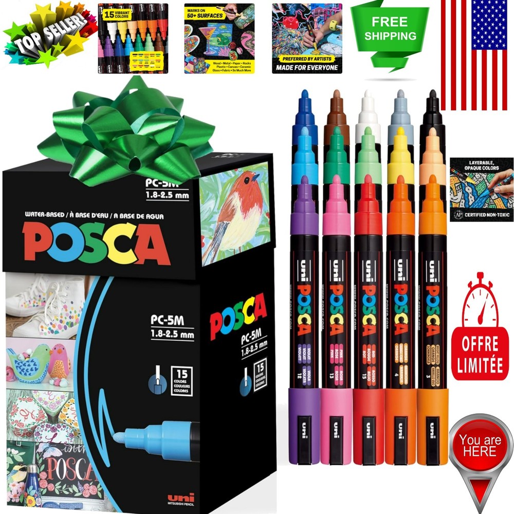 Creative 15 Count Acrylic Markers – Non-Toxic and Waterproof for All Surfaces