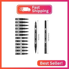 Qianyu 12 Pack Drawing Pens Black Felt Tip Markers Dual Brush Fineliners Pens Fi
