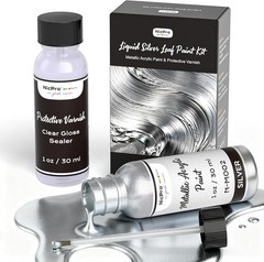 Nicpro Liquid Silver Leaf Paint Kit (2 × 1oz/30ml), Metallic Silver Acrylic Pai