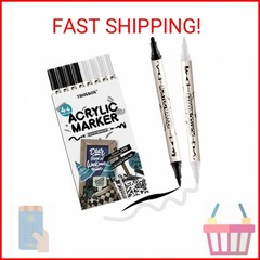 TRANSON 4 Black and 4 White Paint Markers Brush and Bold Dual-tip Acrylic Paint