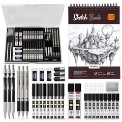 Nicpro 37PCS Art Drawing Supplies Kit, Metal Mechanical 37, Black Silver gray