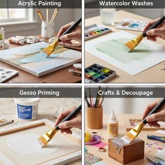 3 Pack 1.5″ Flat Paint Brushes Acrylic Oil Watercolor Set with Wood Handle