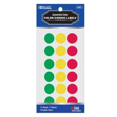 BAZIC Assorted Color 3/4″ Round Label (306/Pack)