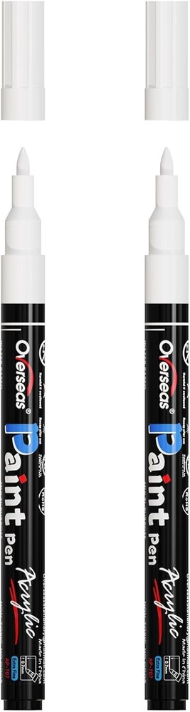 Overseas White Acrylic Paint Pens 2 Pack, 0.7mm Extra Fine Tip Permanent Markers