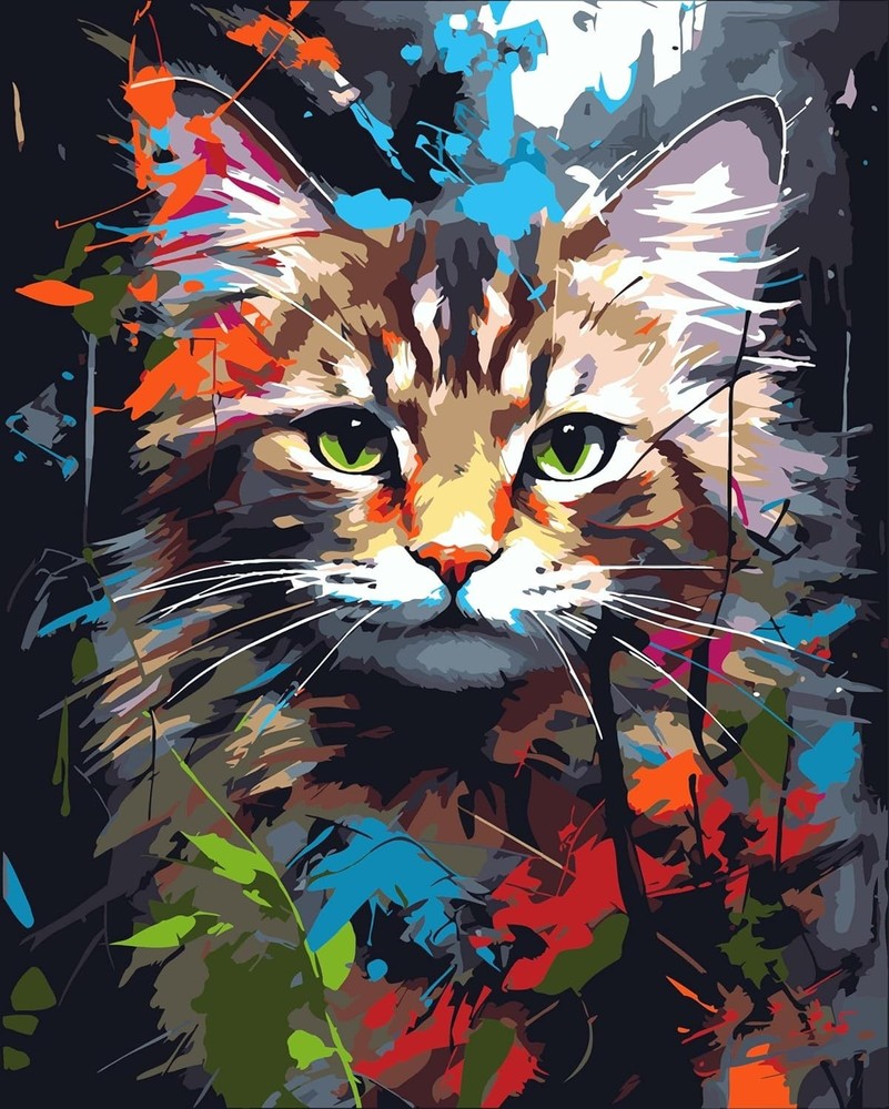 Paint by Numbers Colourful Cat, DIY Adults Paint by Number Kits On Canvas, 16×20