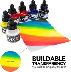 Daler Rowney FW Acrylic Ink Bottle 6-Color Primary Set with Empty Marker