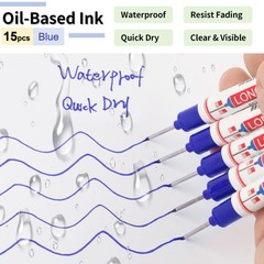 Mkobon 15 Pcs Long Nib Marker, 20 mm Head Deep Hole Marker Pens, Blue