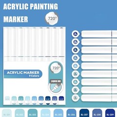 9 Color Series Set of Water-based Acrylic Paint Marker, Soft Brush Tips Blue