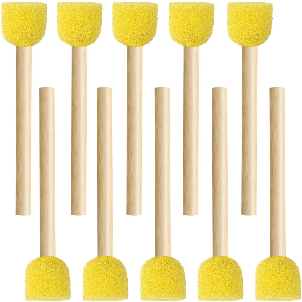 10-PCS Round Sponge Brushes with Wooden Handle for Painting DIY Crafts Yellow