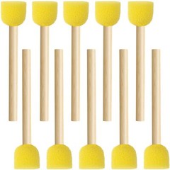 10-PCS Round Sponge Brushes with Wooden Handle for Painting DIY Crafts Yellow