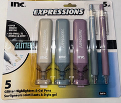 2 Packs of Inc. Expressions with 3 Glitter Highlighters & 2 Gel Pens Black Ink