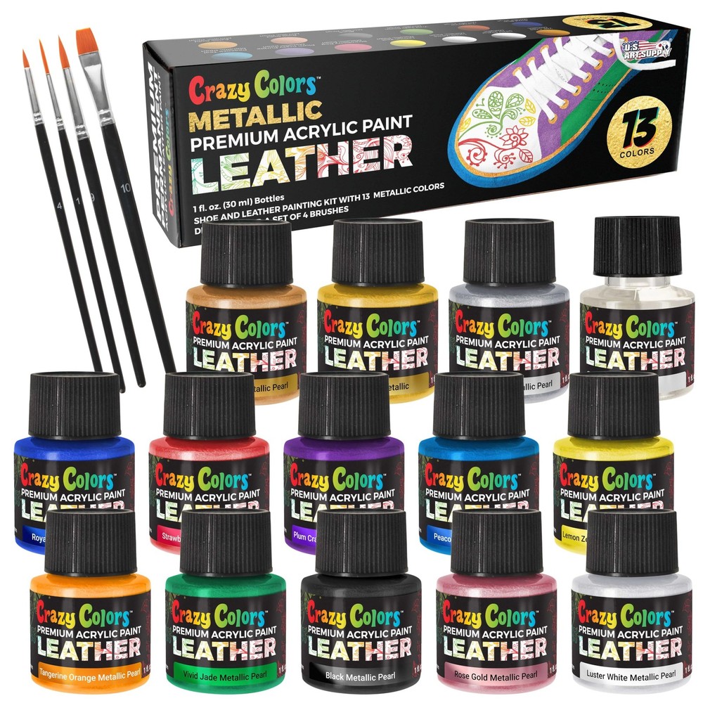 Premium Acrylic Shoe & Leather Paint Kit 13 Metallic Pearl Colors with 4 Brus…