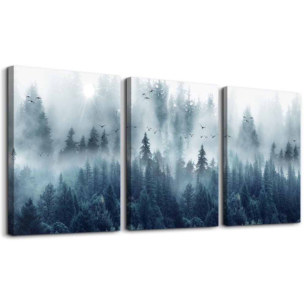Misty Forests 3-Piece Framed Canvas Wall Art – Trees Landscape Pictures for L…