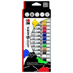 MARABU 12 Brilliant Colours x 12ml Artists ACRYLIC Paint Tubes Set Art Painting