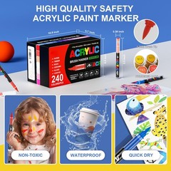 DICEKOO 240 Colors Acrylic Paint Markers, Soft Brush Tip Pens with Automatic …