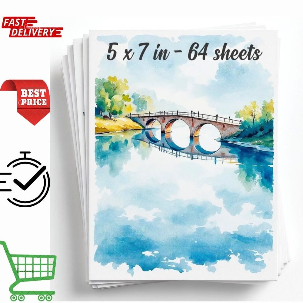 64 Sheets Watercolor Paper Pad 5″x7″ Water Color Paper 140lb/300gsm 100% Art