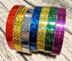 7x Prism TAPES Gold Red Green Blue Silver Pink Holographic Coloured 12mm Twinkle