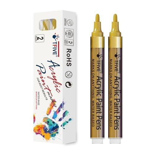 Paint Marker Pens – 2 Pack Acrylic Permanent Marker, 2-3mm Medium Tip, Gold
