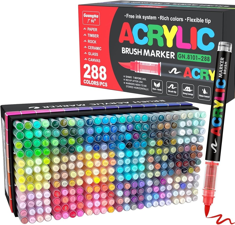Guangna Acrylic Paint Markers, Brush Tip Acrylic Paint Pens, Quick-Drying…