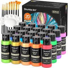 Metallic Acrylic Paint Set, 20 Colors Metallic Paint in Bottles