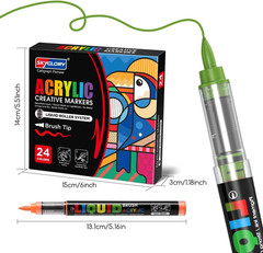 24 Colors Brush Tip Acrylic Paint Marker Pens, Liquid Large Markers for Calligr
