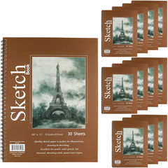 Pack of 12 Letter Size Sketch Bound Spiral Premium Sketch Pads Set, Pencil Sket