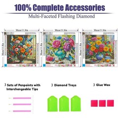 Diamond Painting Kits for Adults,3 Pack Flower Vase Diamond Art for Beginners…