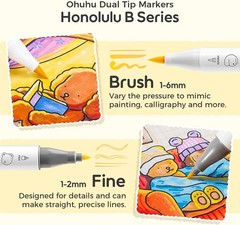 Ohuhu x Bobbie Goods 48 Colour Alcohol Marker Set – Brush & Fine Dual Tip