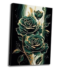 Emerald Green Flower Wall Art Gold Wall Decor Modern 24L” x 16W” Emerald Rose