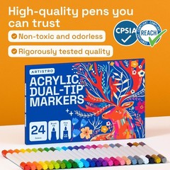ARTISTRO 24 Acrylic Paint Markers – Paint Pens for Calligraphy, Brush + Fine Tip