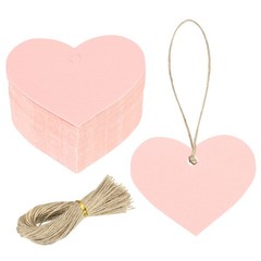 200Pcs Kraft Paper Gift Tags String 2.2 x 2.6 Inch Heart Shape Glittery Pink