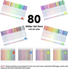 160 Pack Glitter Gel Pens, 80 Colors Glitter Gel Pens Set with 80 Refills for Ad