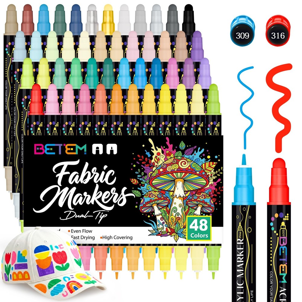 48 Colors Dual Tip Acrylic Paint Markers, Fabric Decorating Kits Premium Wate…