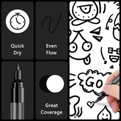 Acrylic Black Paint Pens – 8 Pack 2-3MM Medium Tip & 0.7MM Extra Fine Black Perm