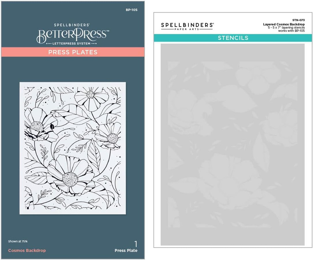 BD-0822 Cosmos Backdrop Betterpress and Stencil Bundle from the Pressed Posies C