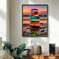 Sunset Beach Stone Paint by Numbers 16×20 Inch DIY Canvas Oil Painting Kit 1