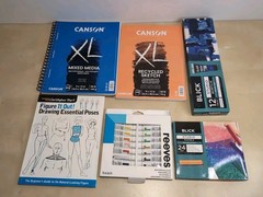 Art Supplies Lot Of 6, Water Colors, Pastels, Acrylic, Sketch Books