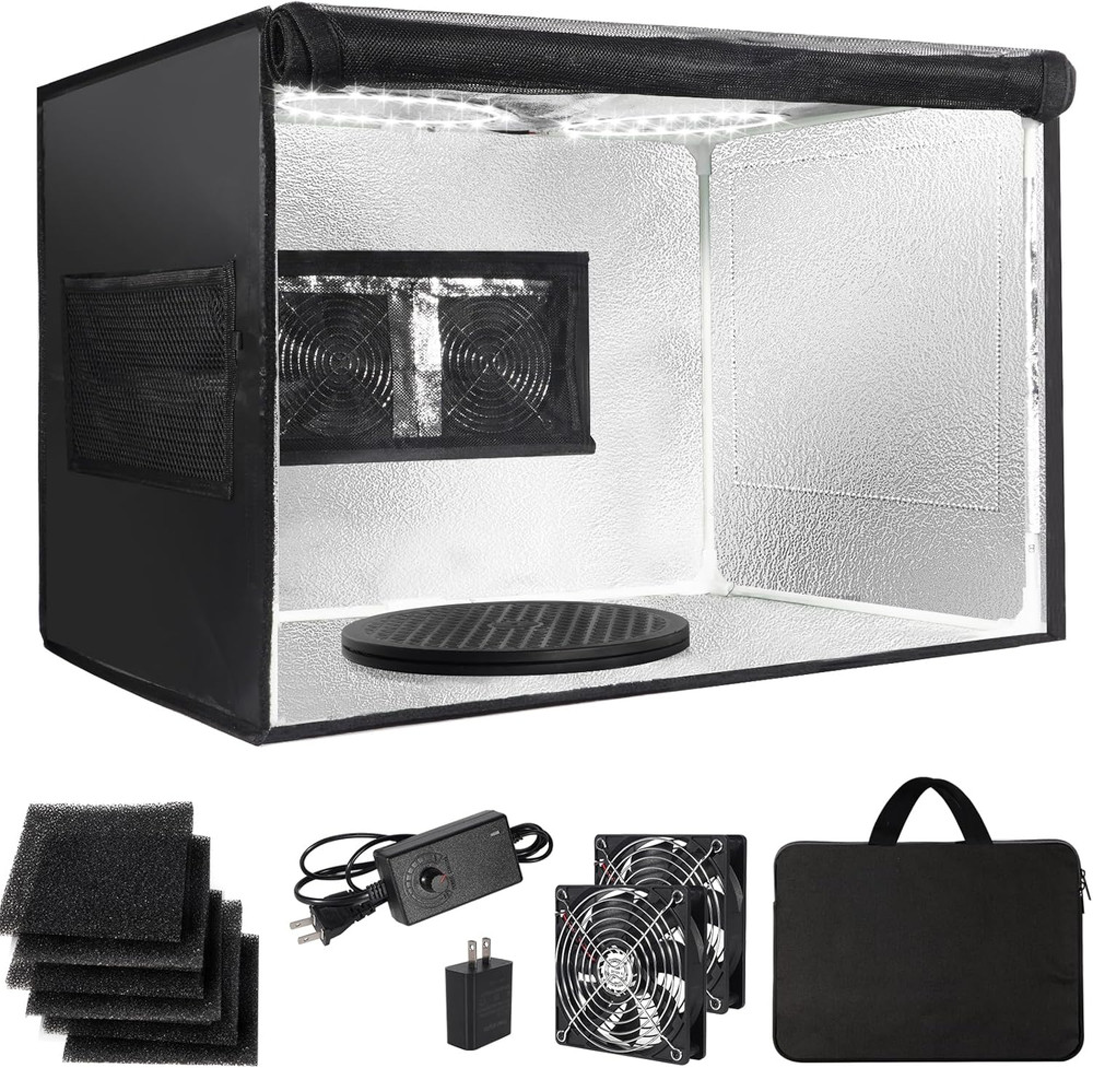 16.6in Airbrush Spray Booth Foldable LED Turntable Dual Exhaust Fans Paint Kit