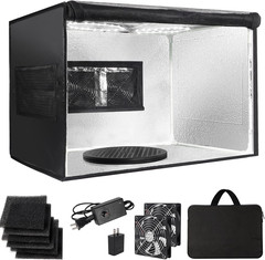 16.6in Airbrush Spray Booth Foldable LED Turntable Dual Exhaust Fans Paint Kit