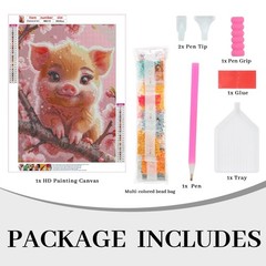 Diamond Painting Kit Round Diamond Art Featuring a Pig, 5D DIY Art Craft for Ad,