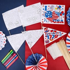 30pcs 4th of July Coloring Flags Kit, Independence Day Coloring Handheld Flags w